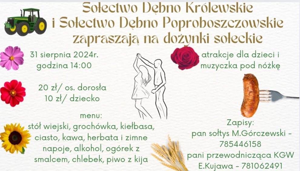 Sołectwa Dębno Królewskie i Dębno Poproboszczowskie zapraszają na dożynki sołeckie: zapisy trwają!