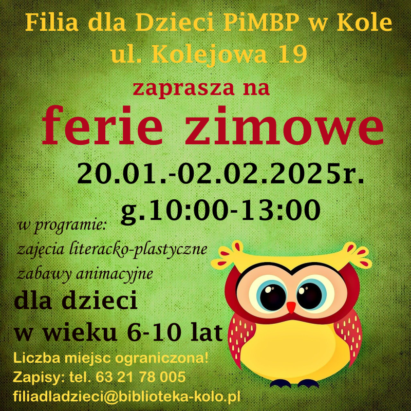 Ferie zimowe w Powiatowej i Miejskiej Bibliotece Publicznej w Kole - zaproszenie do twórczej zabawy