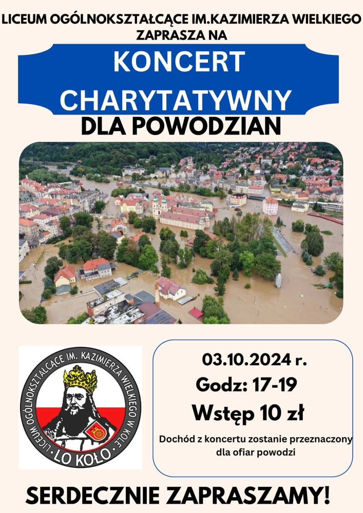 Koncert charytatywny dla powodzian w Liceum Ogólnokształcącym im. Kazimierza Wielkiego w Kole