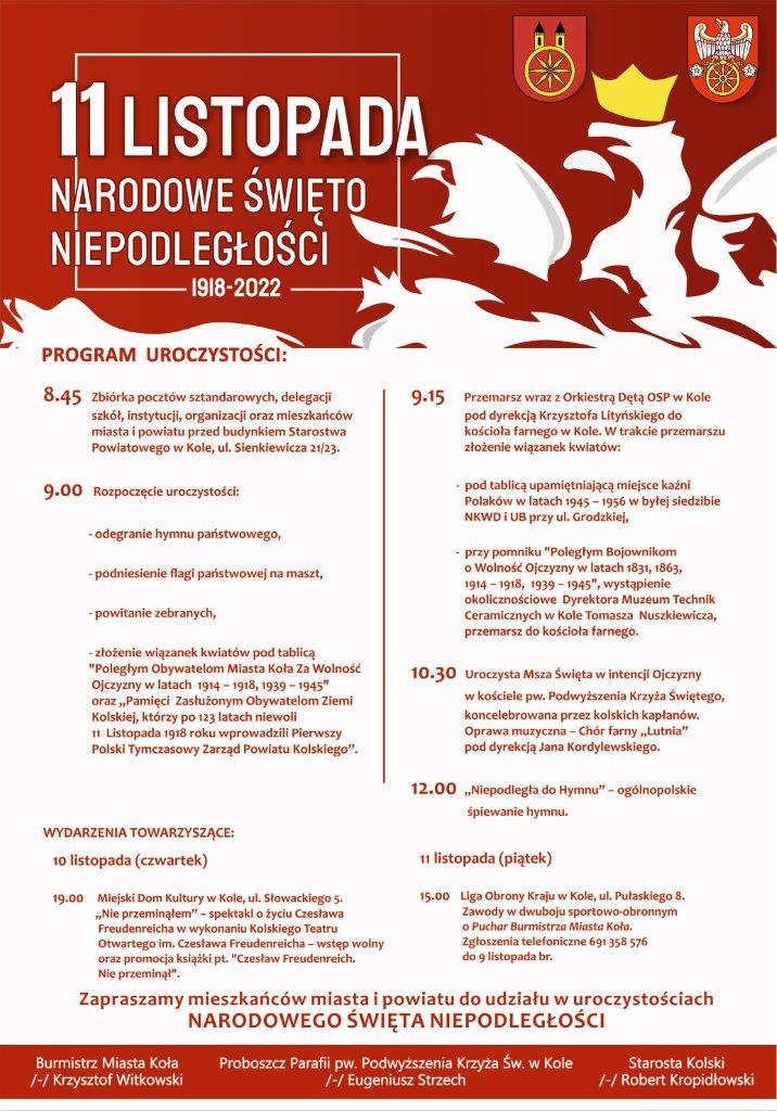 Program obchodów Narodowego Święta Niepodległości w Kole