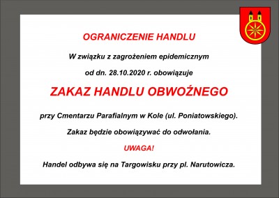 Zakaz handlu obwoźnego przy Cmentarzu Parafialnym w Kole (ul. Poniatowskiego)