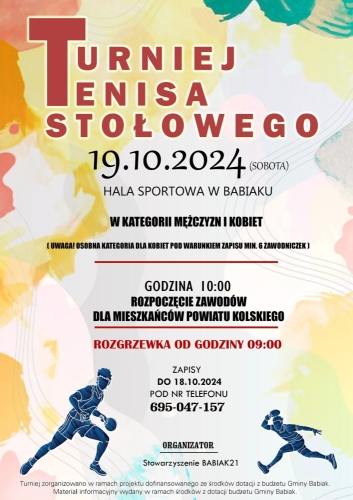 Turniej Tenisa Stołowego w Babiaku już 19 października 2024!